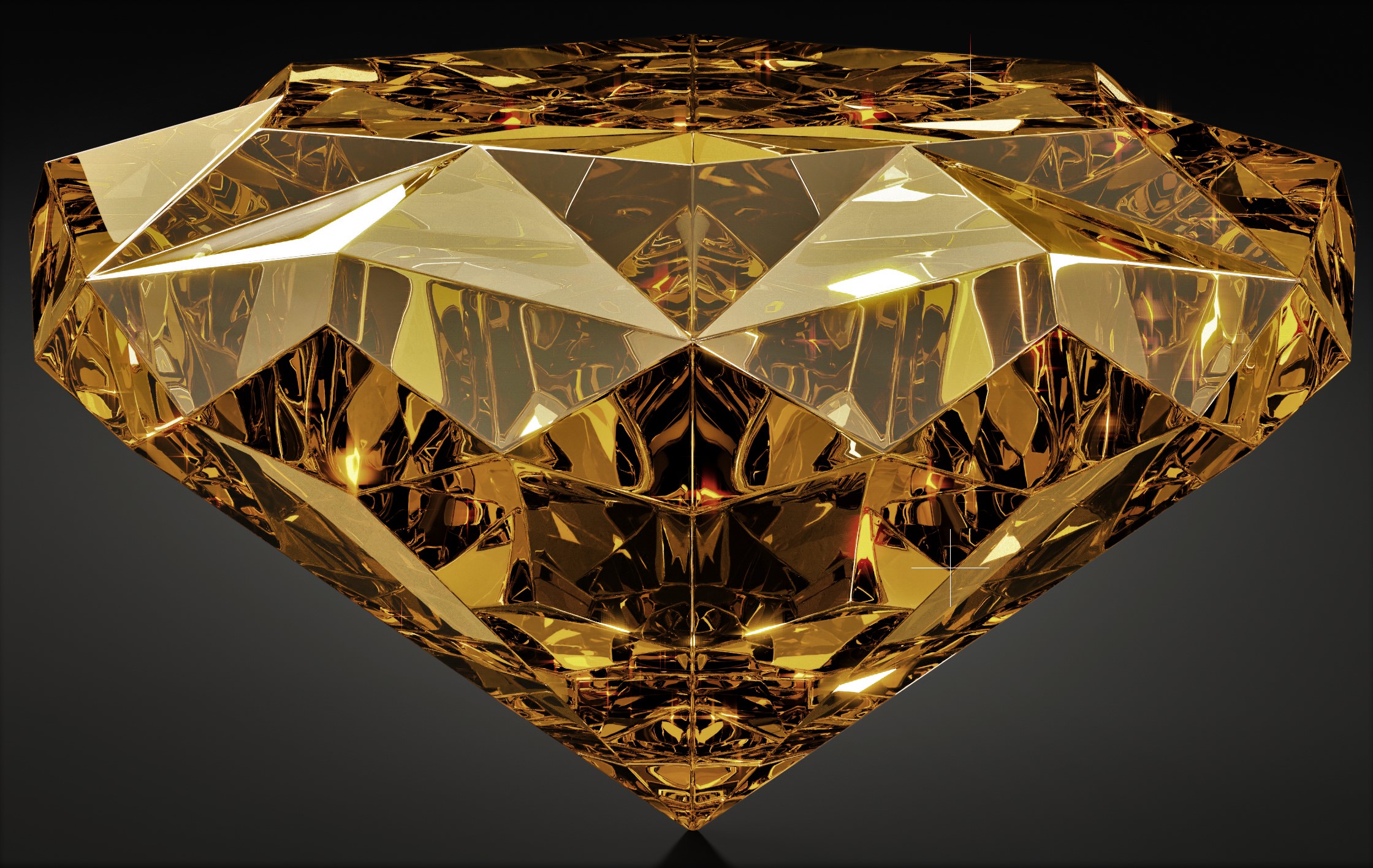 3d gold diamond on black background. Yellow gem